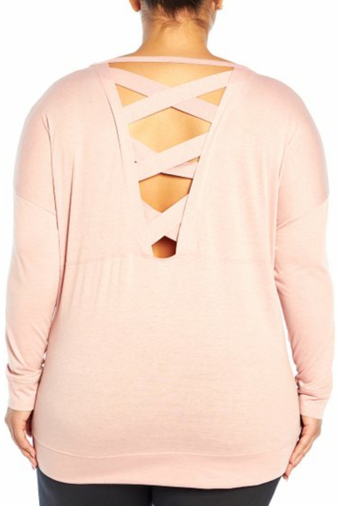 Balance Collection Pink Crisscross-Back V-Neck Pullover